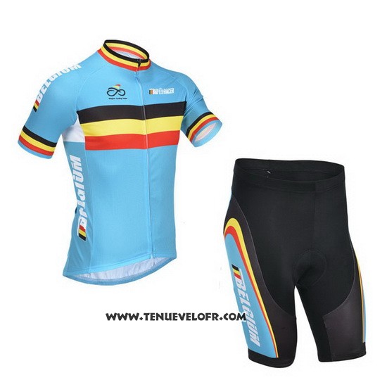 2013 Maillot Ciclismo Belgique Bleu Clair et Noir Manches Courtes et Cuissard